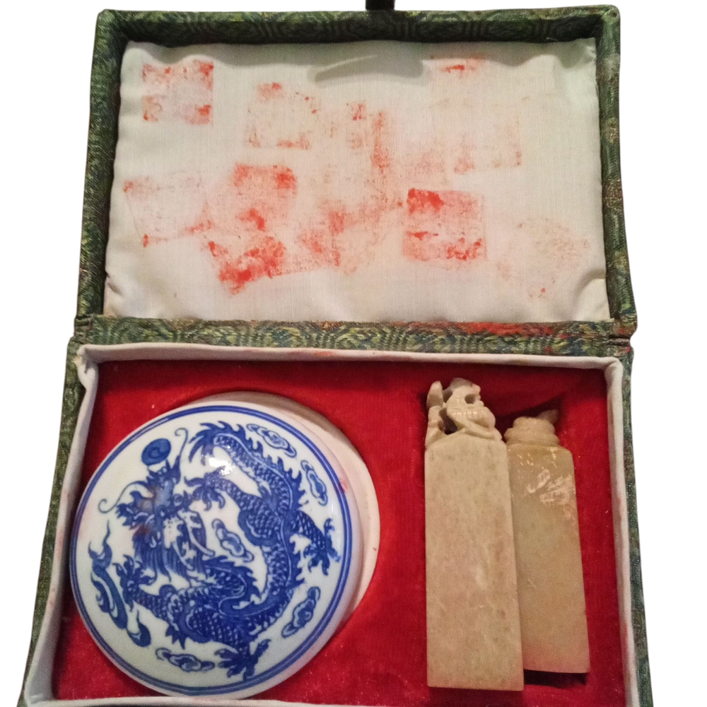 Blue and White Dragon Ink Set with Stamps